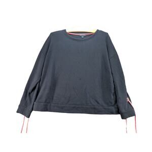 Tommy Hilfiger Womens Pullover Sweatshirt Size L Black Ribbon Laced Cuffs
